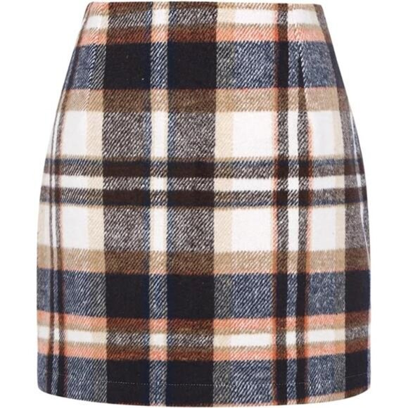 Women’s High Waist Plaid Bodycon Wool Mini Skirt - Picture 1 of 7